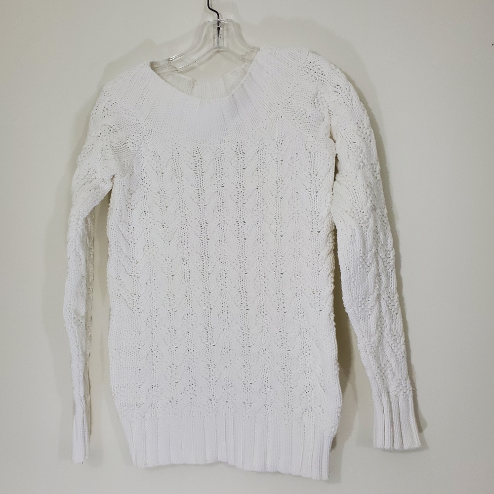 Vineyard Vines White Cotton Ribbed Knit Sweater, Size Small